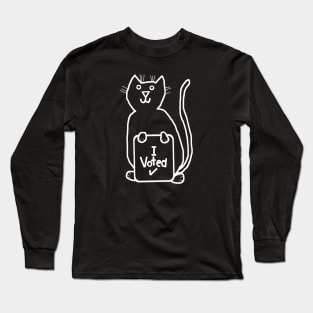 Cute Cat says she Voted White Line Drawing Long Sleeve T-Shirt